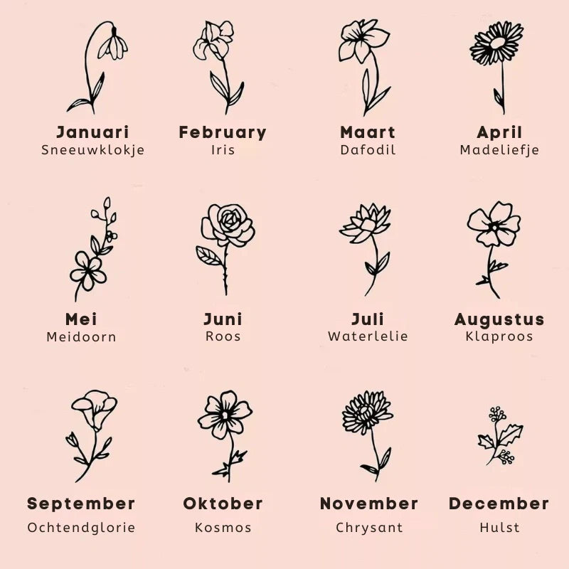 Personalized Birthstone Necklace with Birth Flower - Gifts for Her