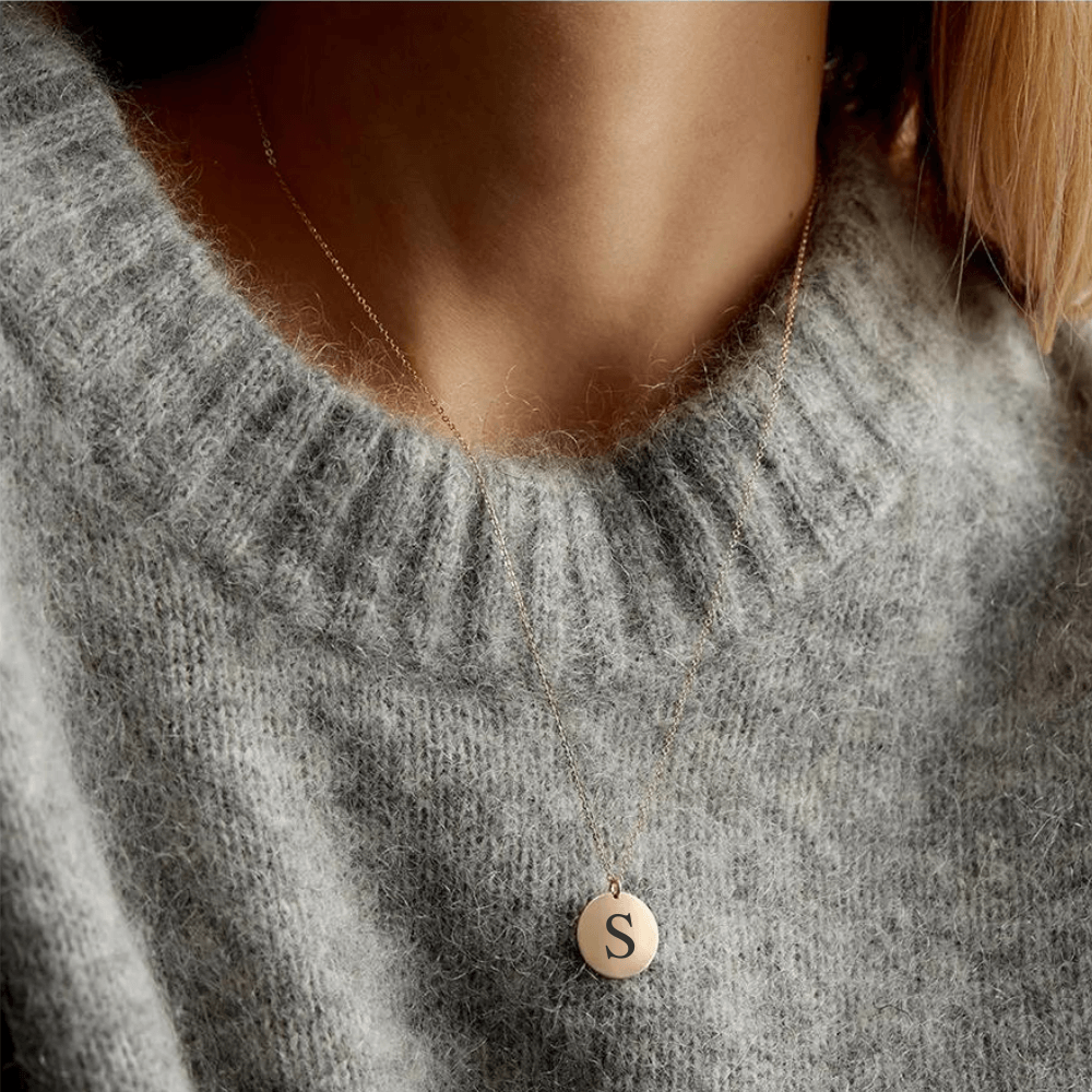 Engraved Coin Necklace with Initial