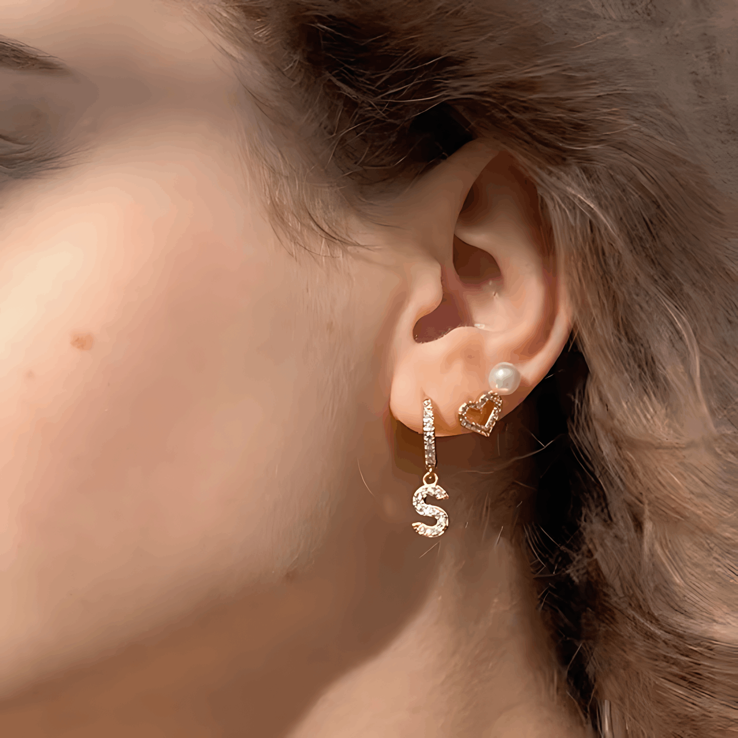 Letter Earrings 'Initial' with Zirconia