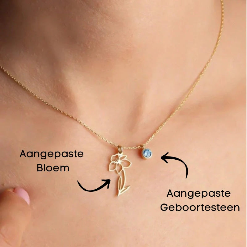 Personalized Birthstone Necklace with Birth Flower - Gifts for Her