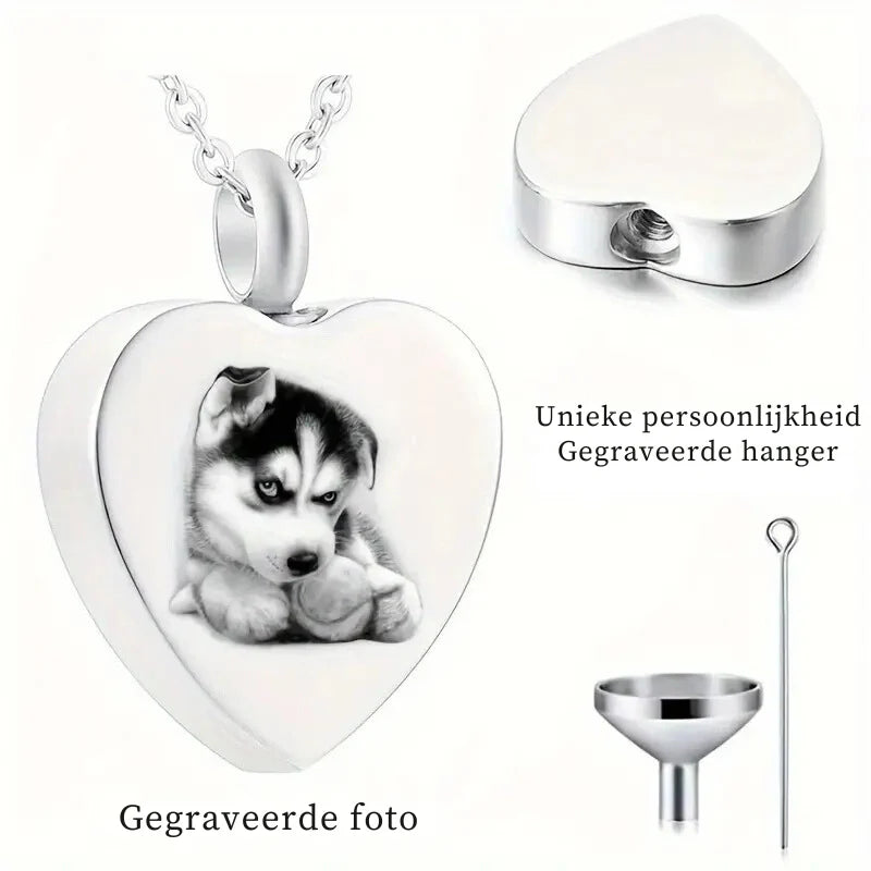 Engraved Heart Cremation Urn for Pet Ashes - Personalized Necklace