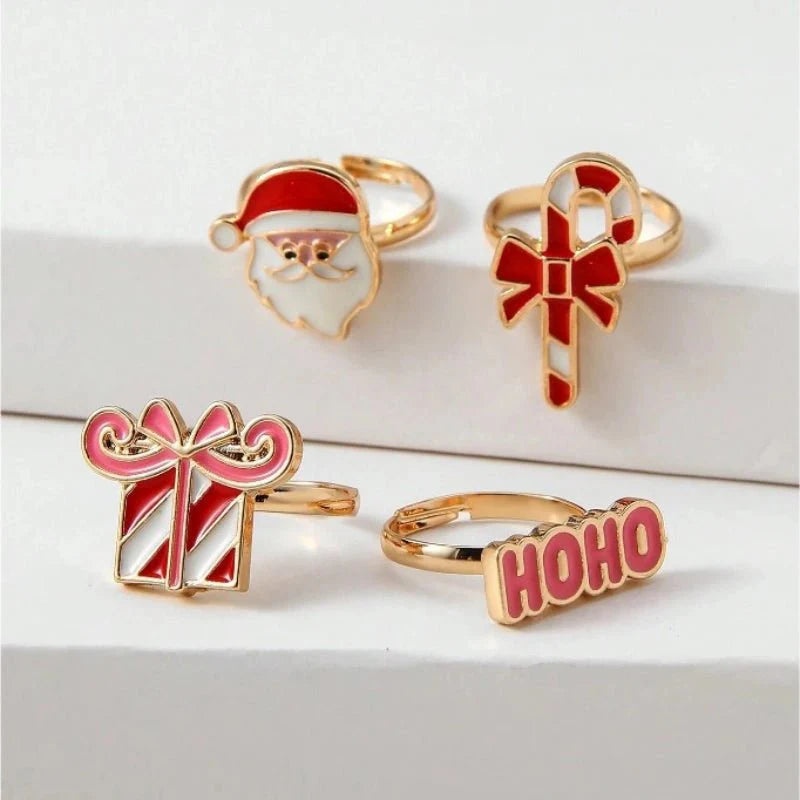 4 Pieces Christmas Adjustable Rings for Children