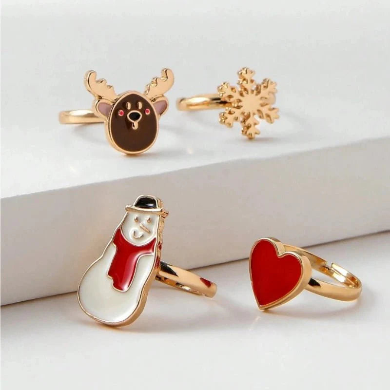 4 Pieces Christmas Adjustable Rings for Children