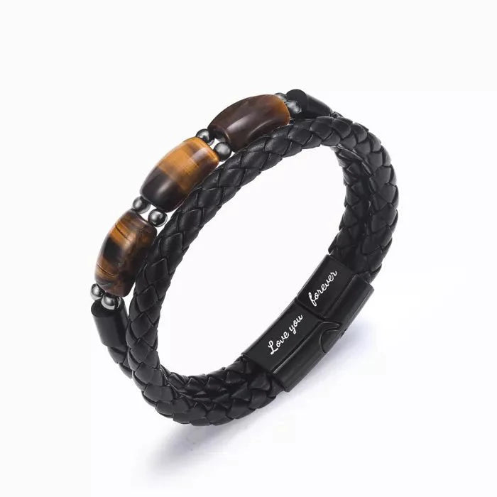 To My Son - Love You Forever - Tiger Eye Leather Bracelet