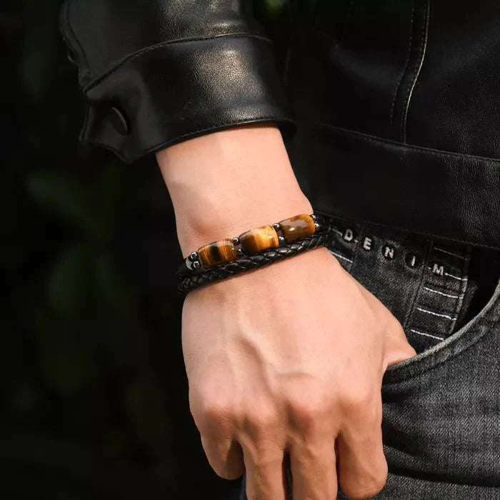 To My Son - Love You Forever - Tiger Eye Leather Bracelet