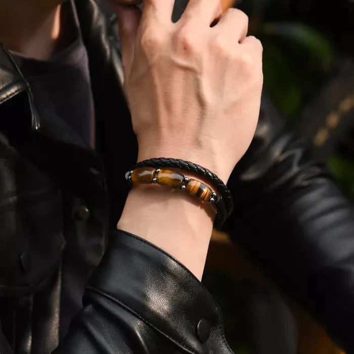 To My Son - Love You Forever - Tiger Eye Leather Bracelet