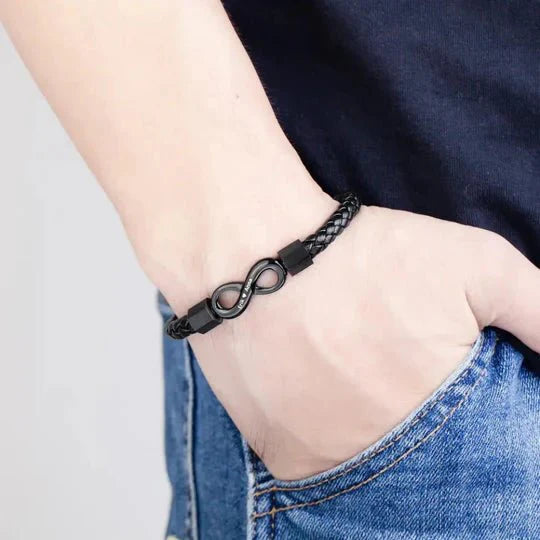To My Husband - Personalized Leather Infinity Bracelet - Free Stylish Ring