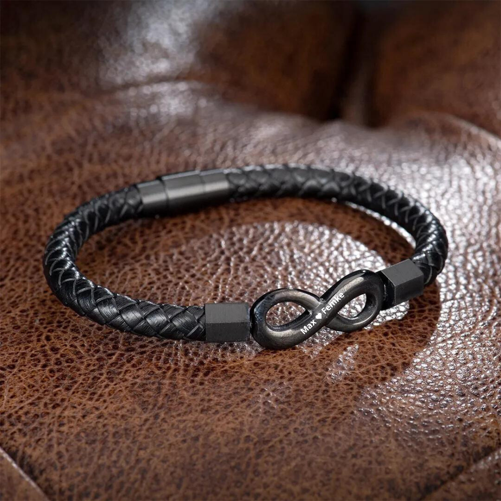 To My Husband - Personalized Leather Infinity Bracelet - Free Stylish Ring