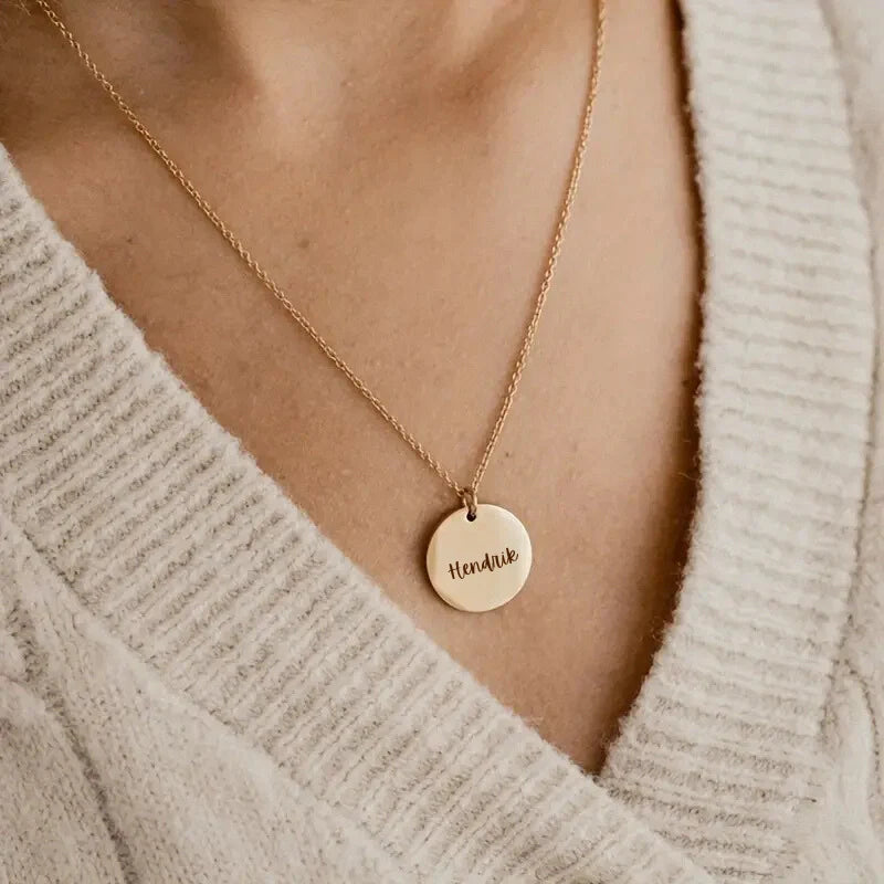 Personalized Coin Pendant Necklace With Name - Gift For Girlfriend