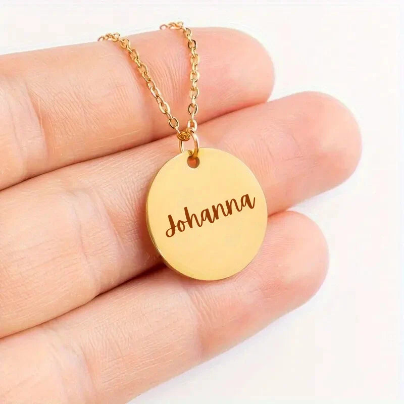 Personalized Coin Pendant Necklace With Name - Gift For Girlfriend