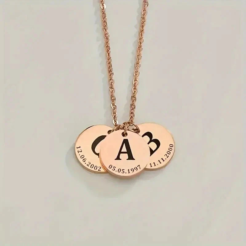 Personalized Initial and Birthdate Engraved Necklace - Mother's Day Gifts