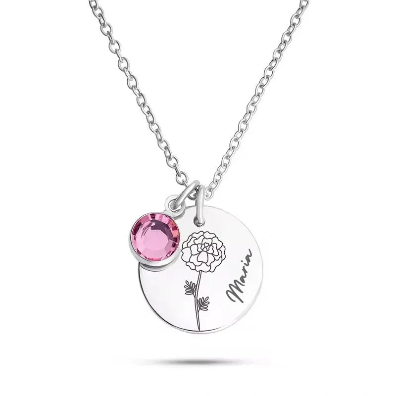 Personalized Birthstone Necklace with Name - Gift for Her