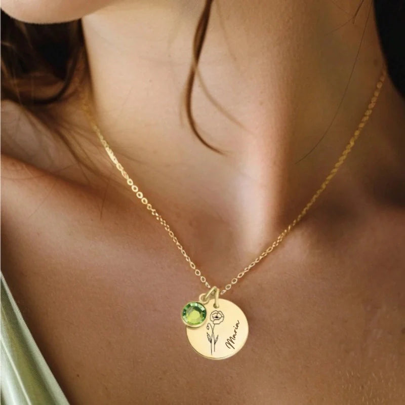 Personalized Birthstone Necklace with Name - Gift for Her