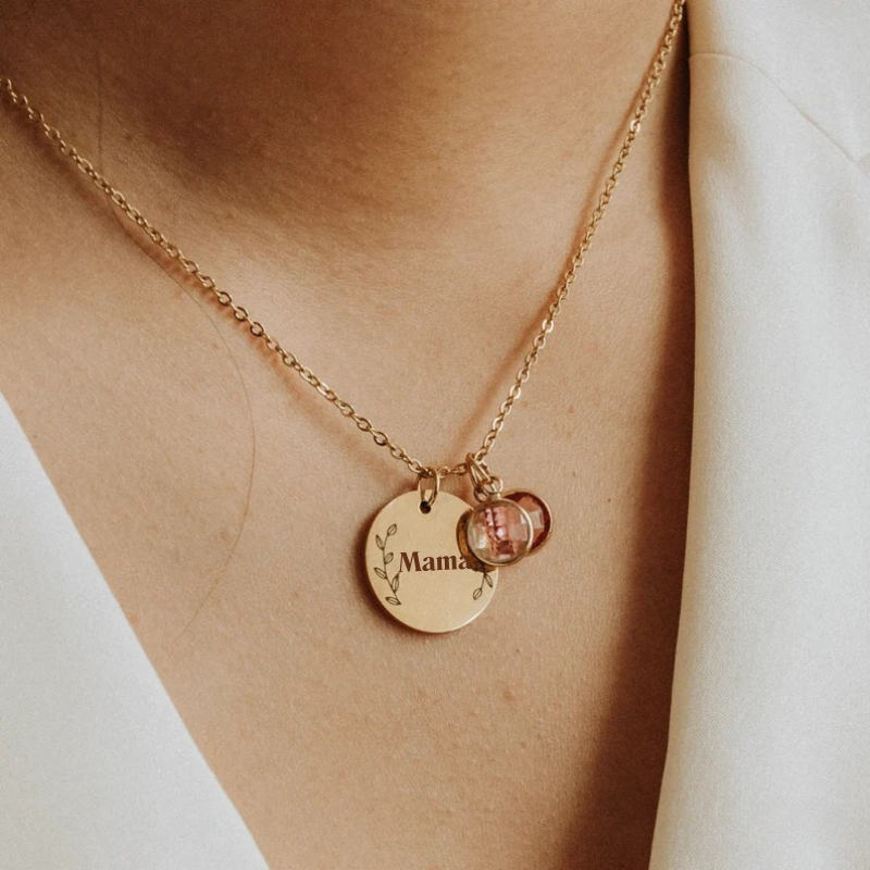 Personalized Birthstone Disc Necklace for Mom - Mother's Day Gifts