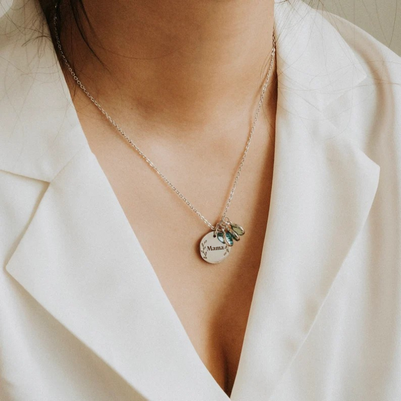 Personalized Birthstone Disc Necklace for Mom - Mother's Day Gifts