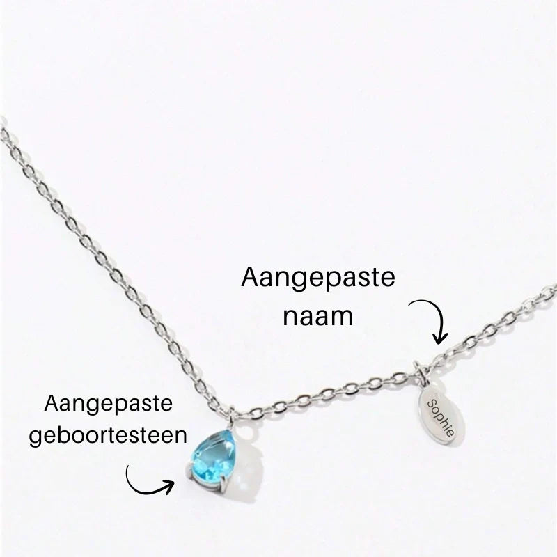 Personalized Engraved Birthstone Teardrop Necklace With Name - Gifts For Her