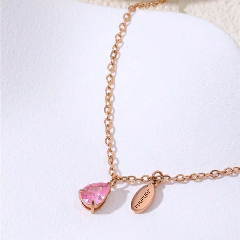 Personalized Engraved Birthstone Teardrop Necklace With Name - Gifts For Her