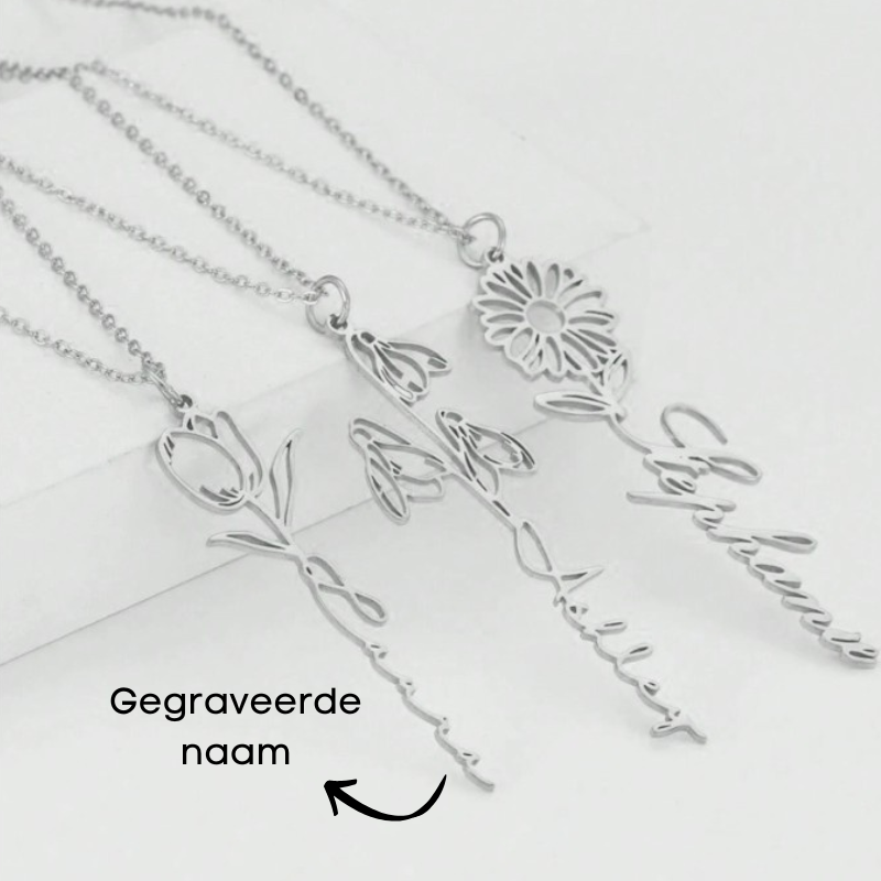 Personalized Engraved Birth Month Flower Necklace with Names - Gifts for Her