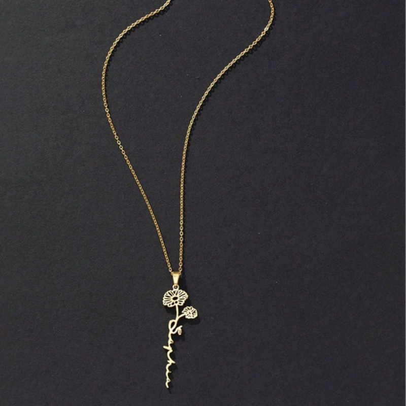 Personalized Engraved Birth Month Flower Necklace with Names - Gifts for Her