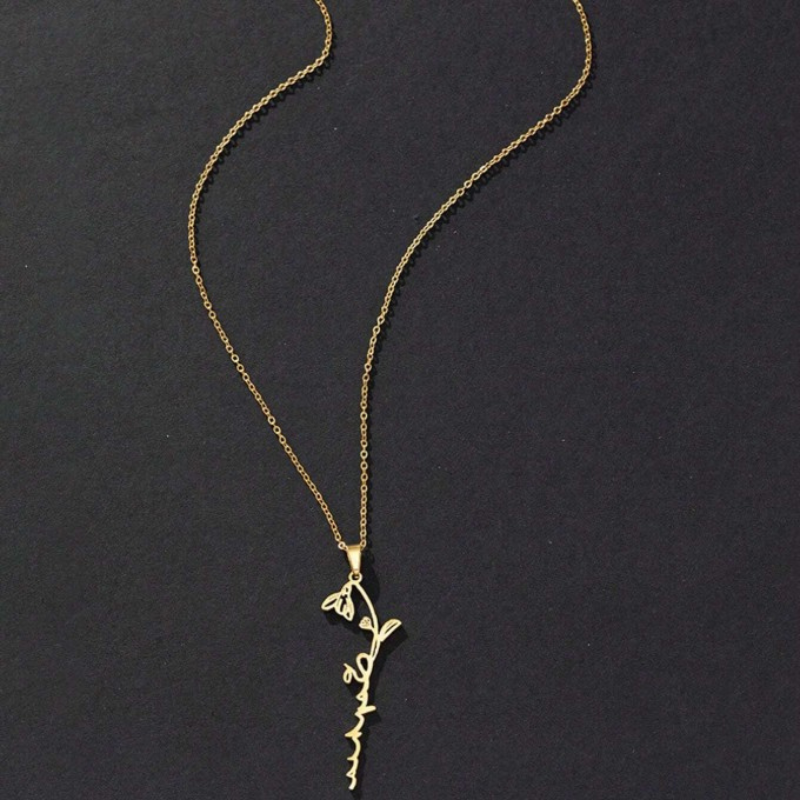 Personalized Engraved Birth Month Flower Necklace with Names - Gifts for Her
