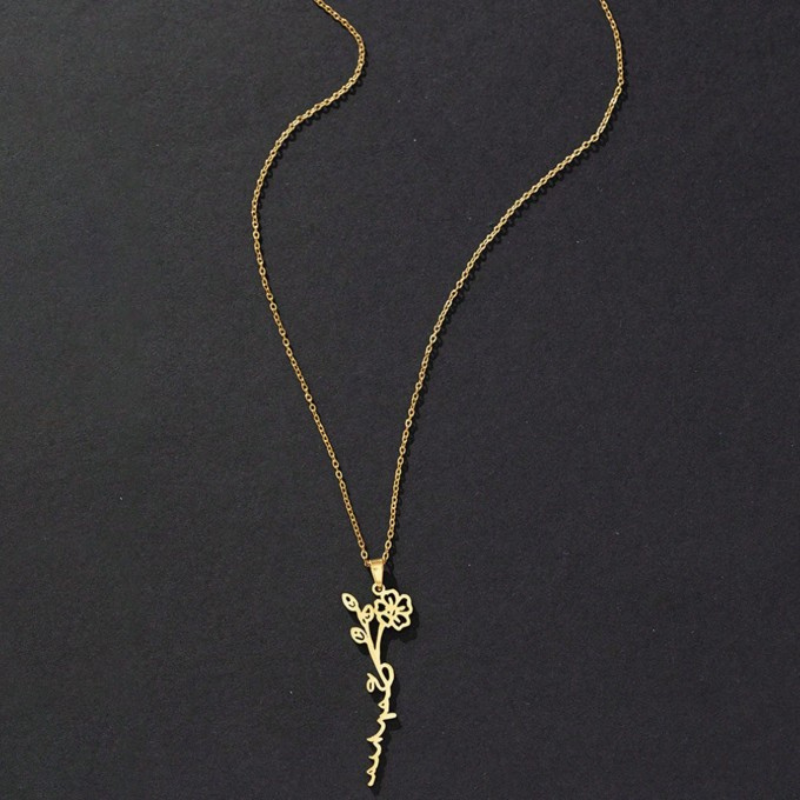 Personalized Engraved Birth Month Flower Necklace with Names - Gifts for Her