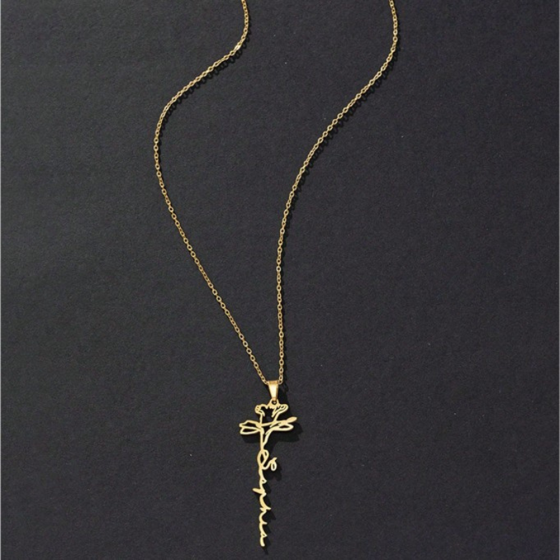 Personalized Engraved Birth Month Flower Necklace with Names - Gifts for Her