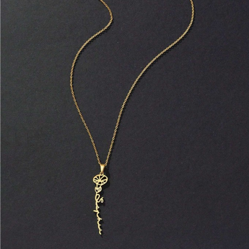 Personalized Engraved Birth Month Flower Necklace with Names - Gifts for Her