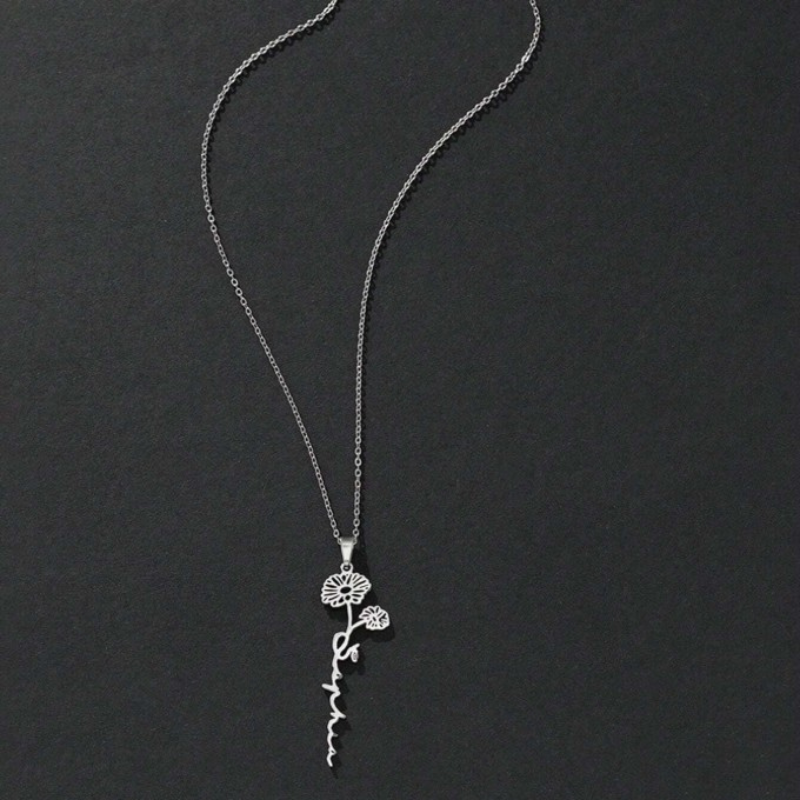 Personalized Engraved Birth Month Flower Necklace with Names - Gifts for Her
