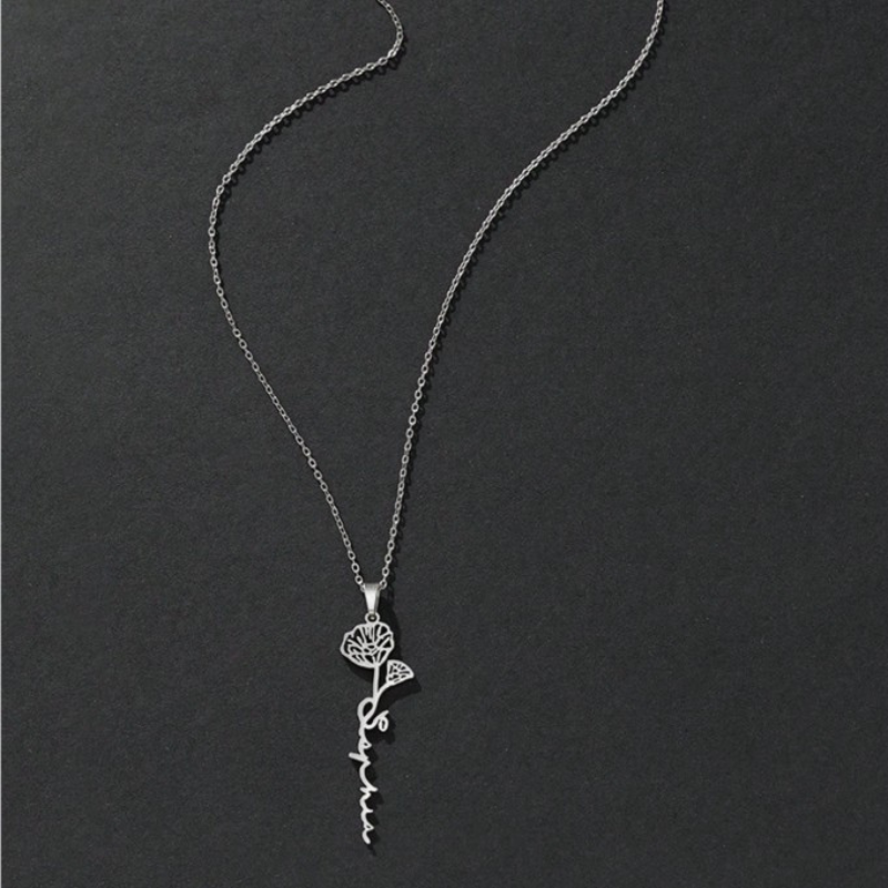 Personalized Engraved Birth Month Flower Necklace with Names - Gifts for Her