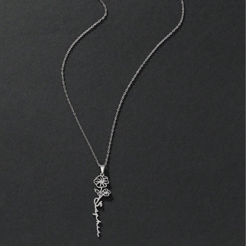 Personalized Engraved Birth Month Flower Necklace with Names - Gifts for Her