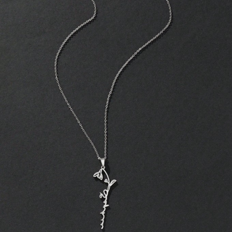 Personalized Engraved Birth Month Flower Necklace with Names - Gifts for Her