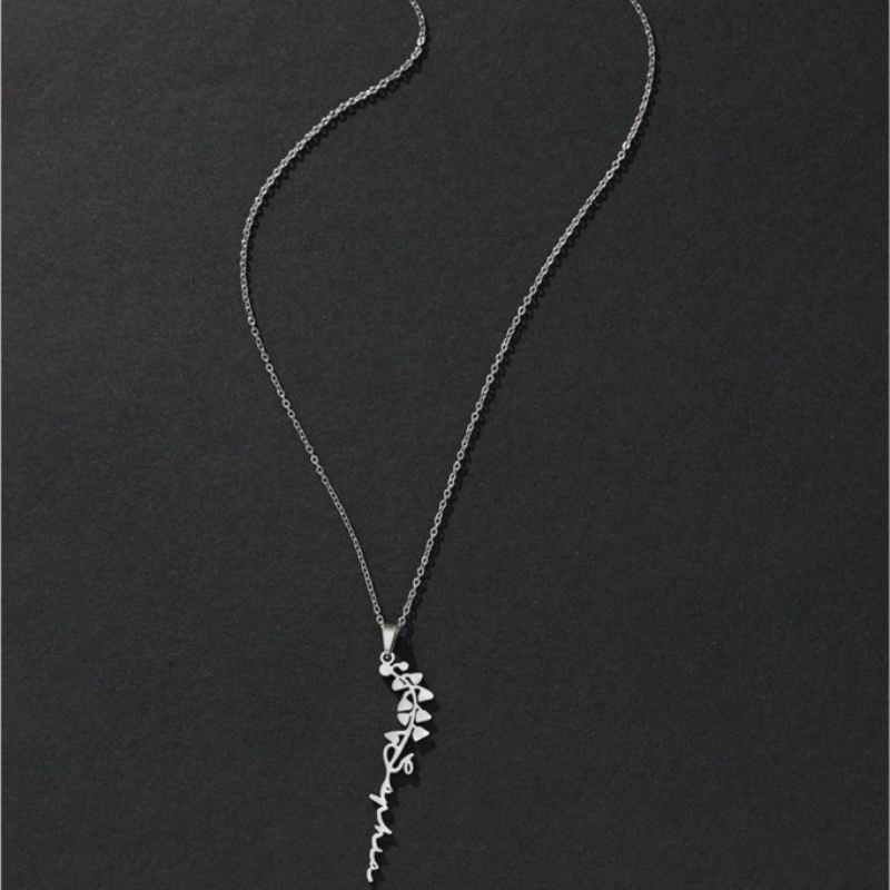 Personalized Engraved Birth Month Flower Necklace with Names - Gifts for Her