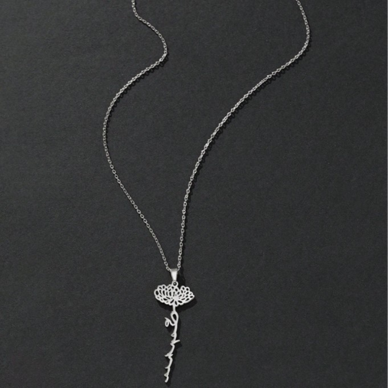 Personalized Engraved Birth Month Flower Necklace with Names - Gifts for Her