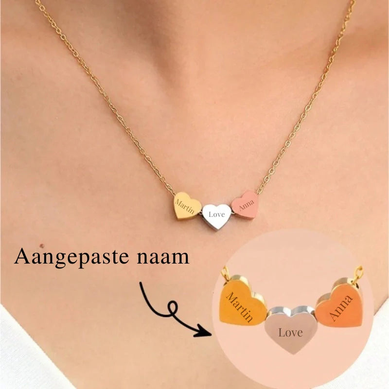 Personalized Triple Heart Pendant Necklace with Names - Jewelry for Couples