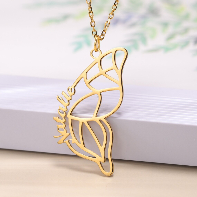 Personalized Butterfly Wing Pendant Necklace - Gift for Friend