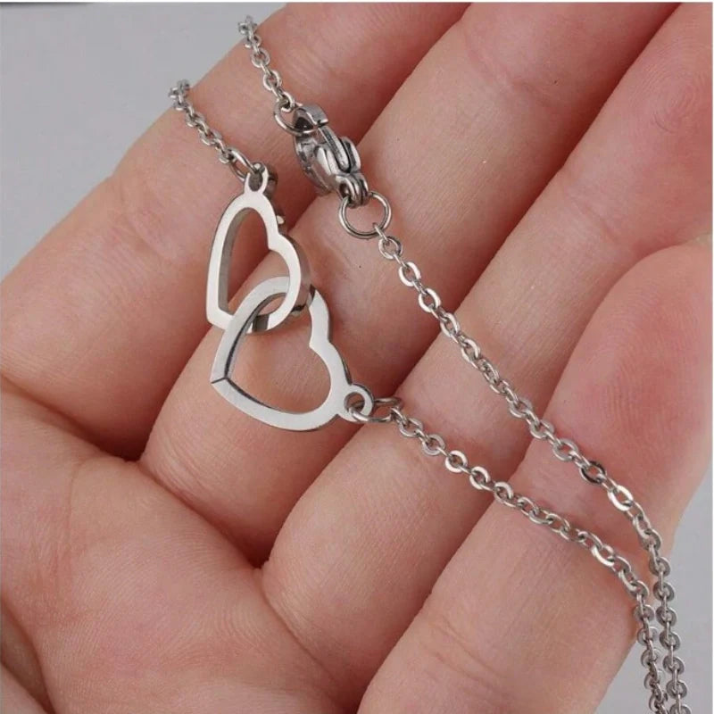 Personalized Two Hearts Cut Pendant Necklace with Names - Jewelry for Couples