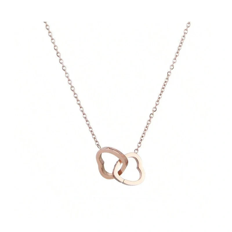 Personalized Two Hearts Cut Pendant Necklace with Names - Jewelry for Couples