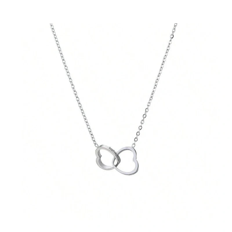 Personalized Two Hearts Cut Pendant Necklace with Names - Jewelry for Couples