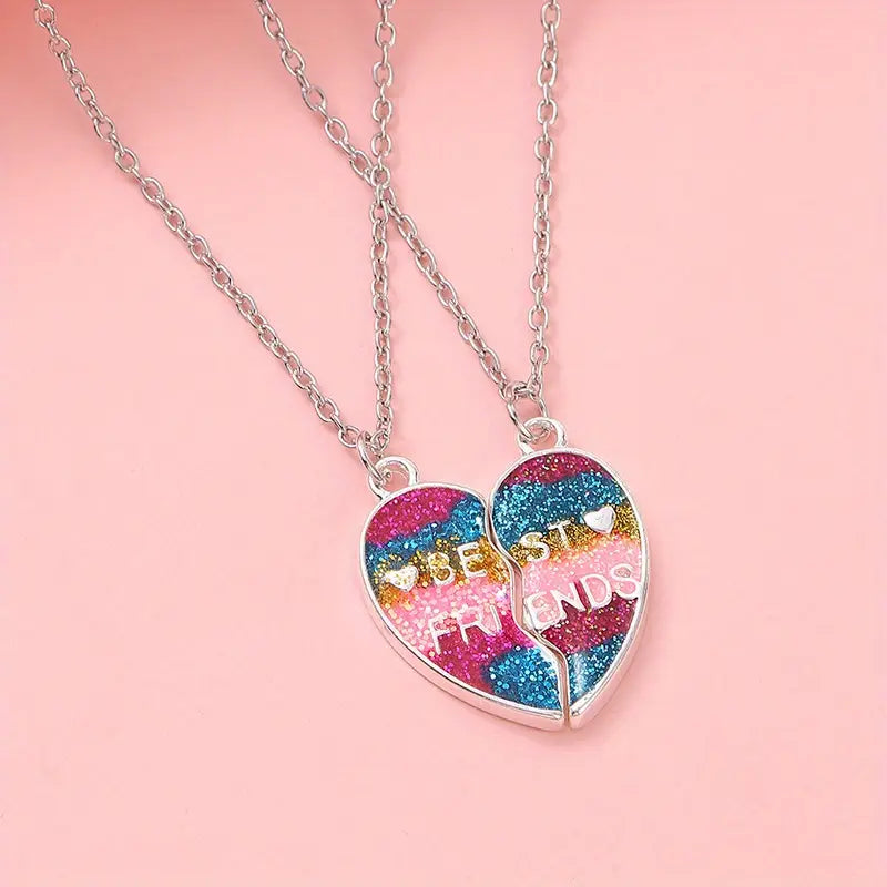 Personalized Heart-Shaped BEST FRIENDS Pendant Necklace - Gift for Kids