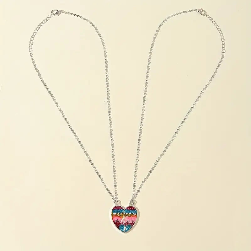 Personalized Heart-Shaped BEST FRIENDS Pendant Necklace - Gift for Kids