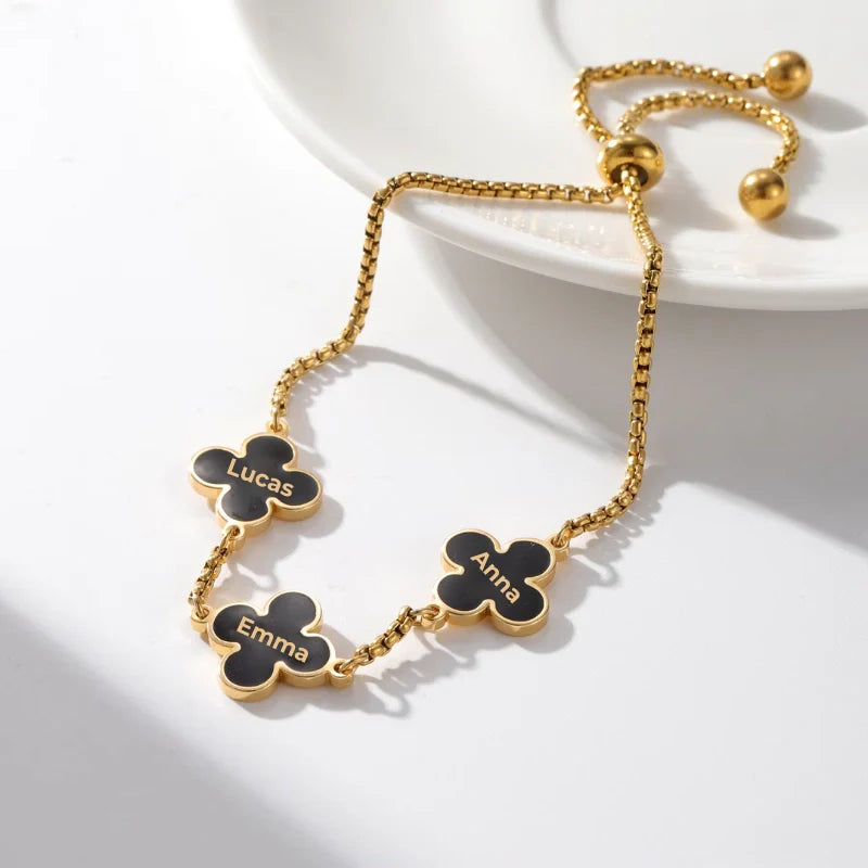 Luxury Four Leaf Clover Pendant Necklace with Names - Personalized Jewelry