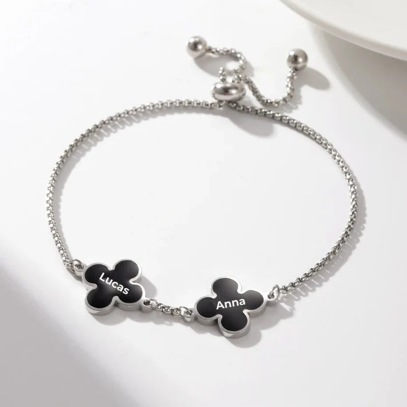 Luxury Four Leaf Clover Pendant Necklace with Names - Personalized Jewelry