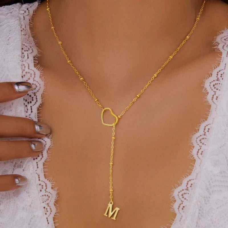 Personalized Gold-Plated Heart Necklace with Letters - Mother's Day Gifts