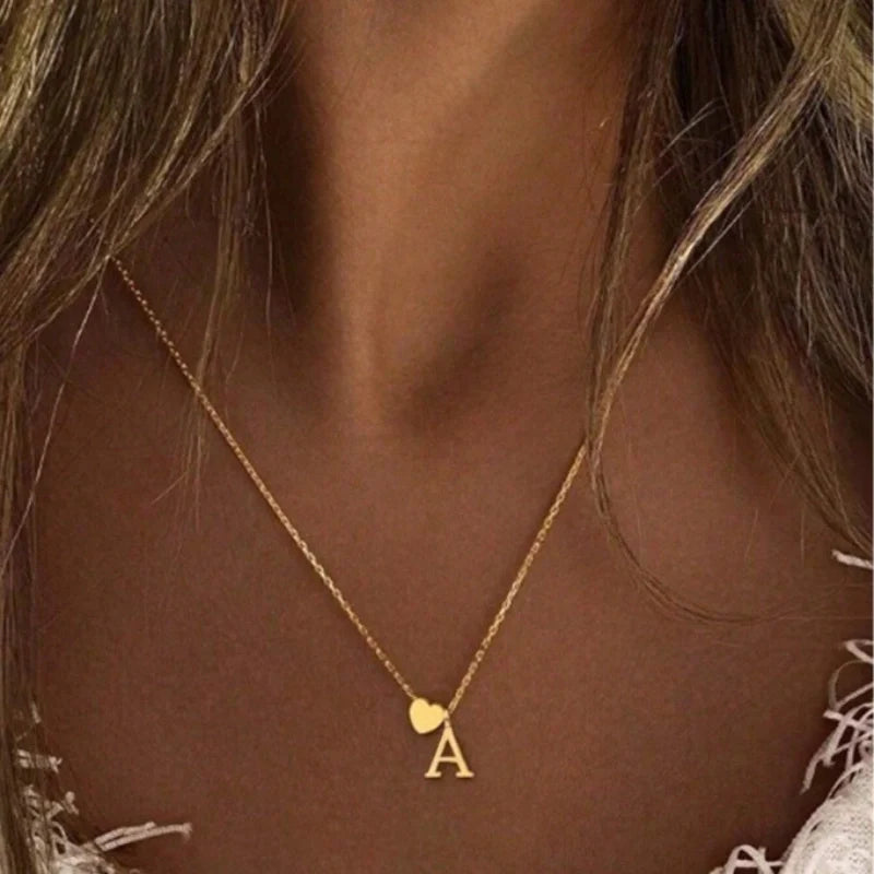 Personalized Gold-Plated Heart Necklace with Letters - Mother's Day Gifts