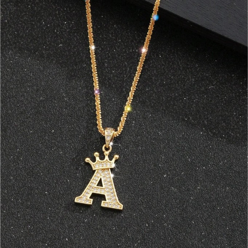Engraved Crown Initial Necklace - Boys Necklace