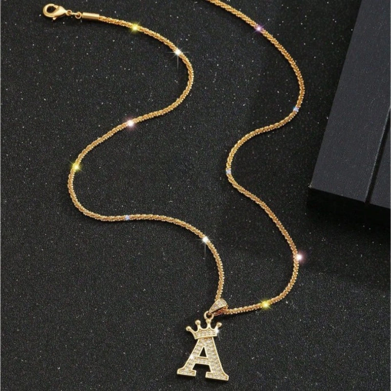 Engraved Crown Initial Necklace - Boys Necklace