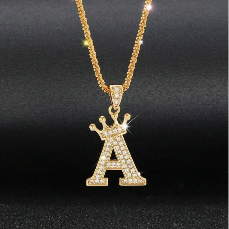 Engraved Crown Initial Necklace - Boys Necklace