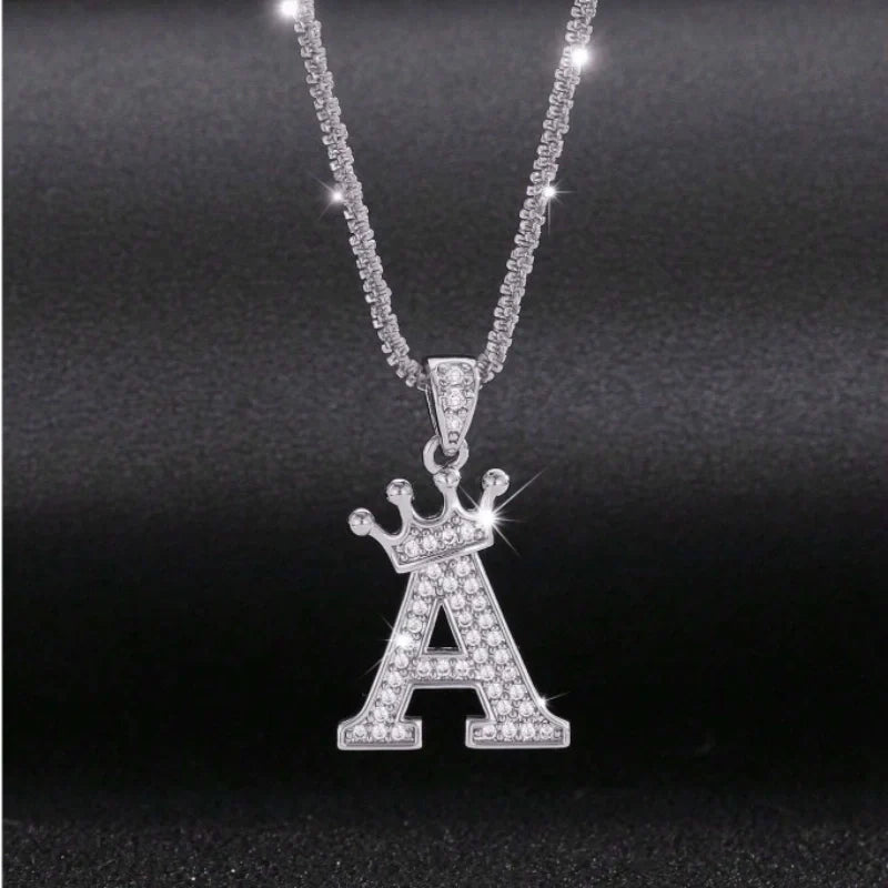 Engraved Crown Initial Necklace - Boys Necklace