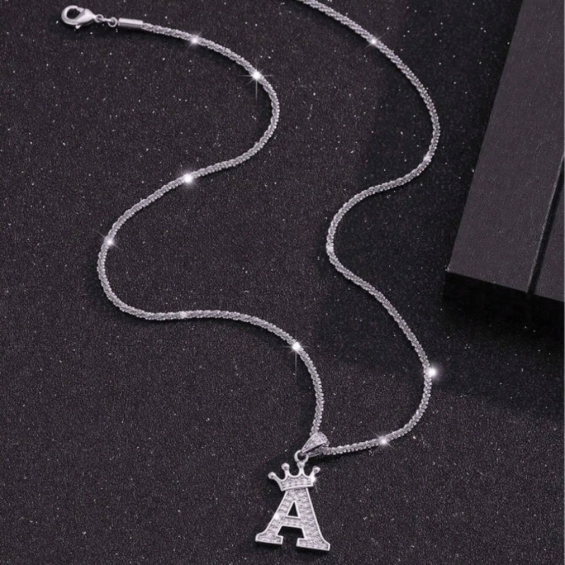 Engraved Crown Initial Necklace - Boys Necklace