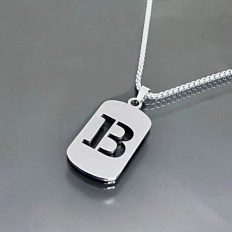 Engraved Hollow Letter Initial Pendant Necklace - Boys Necklace